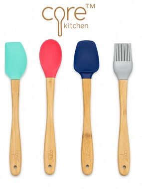 Core Kitchen Silicone Utensil 4 Pc Bamboo Handles Spoonula Spatulas Pastry Brush